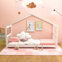 Twin Size Wooden House Bed with Roof-White - Image 5