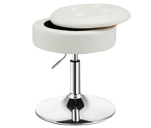 Adjustable 360 Swivel Storage Vanity Stool with Removable Tray-White