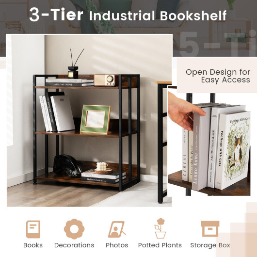 3-5-Tier Industrial Bookshelf Storage Shelf Display Rack with Adjustable Shelves-3-Tier - Image 4