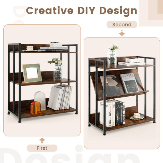 3-5-Tier Industrial Bookshelf Storage Shelf Display Rack with Adjustable Shelves-3-Tier - Image 5