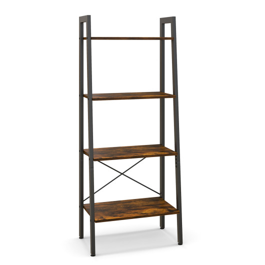4-Tier Bookshelf with Metal Frame and Adjustable Foot Pads-Rustic Brown - Image 2