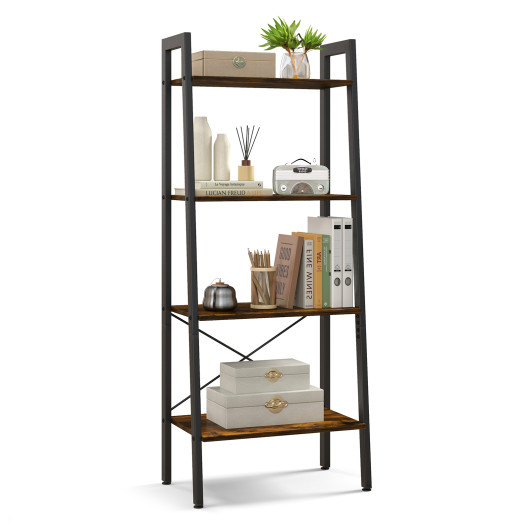 4-Tier Bookshelf with Metal Frame and Adjustable Foot Pads-Rustic Brown - Image 4