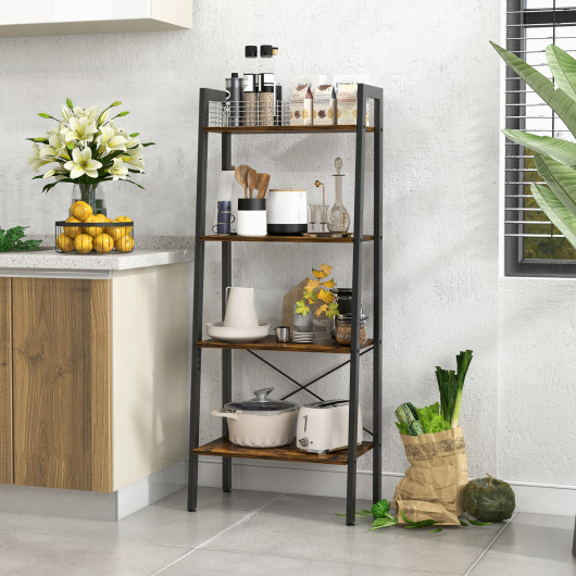 4-Tier Bookshelf with Metal Frame and Adjustable Foot Pads-Rustic Brown - Image 6