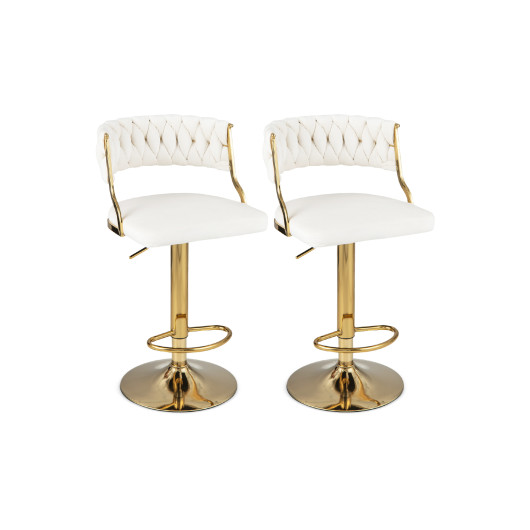 Swivel Barstool with Woven Back Set of 2 for Kitchen Island Cafe-White - Image 3