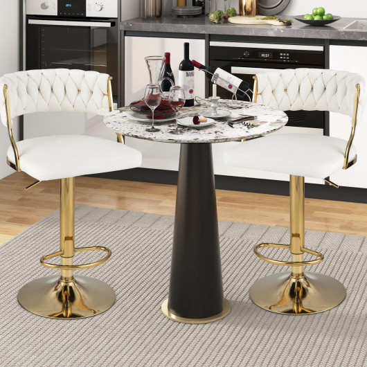 Swivel Barstool with Woven Back Set of 2 for Kitchen Island Cafe-White - Image 6