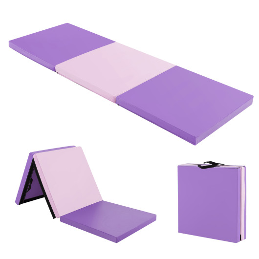 6 x 2 FT Tri-Fold Gym Mat with Handles and Removable Zippered Cover-Pink & Purple - Image 6