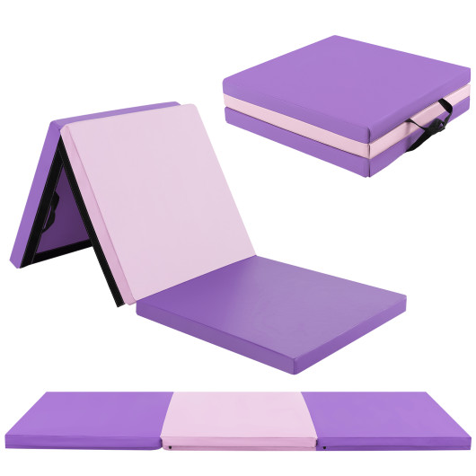 6 x 2 FT Tri-Fold Gym Mat with Handles and Removable Zippered Cover-Pink & Purple - Image 4