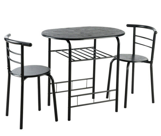 3 pcs Home Kitchen Bistro Pub Dining Table 2 Chairs Set-Black