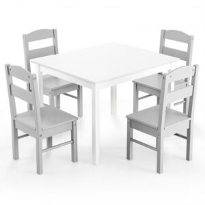 Kids 5 Pieces Table and Chair Set Wooden Children Activity Playroom Furniture Gift-White