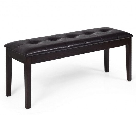 Upholstered Dining Room PU Bench Solid Wood Button Tufted-Brown
