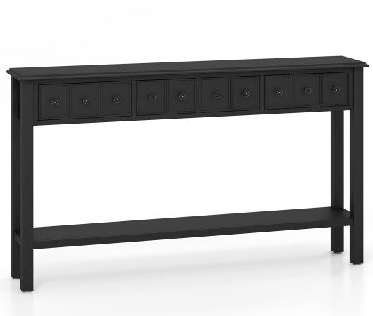 60 Inch Long Sofa Table with 4 Drawers and Open Shelf for Living Room-Espresso