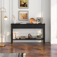 60 Inch Long Sofa Table with 4 Drawers and Open Shelf for Living Room-Espresso - Image 6
