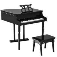 Musical Instrument Toy 30-Key Children Mini Grand Piano with Bench-Black - Image 4