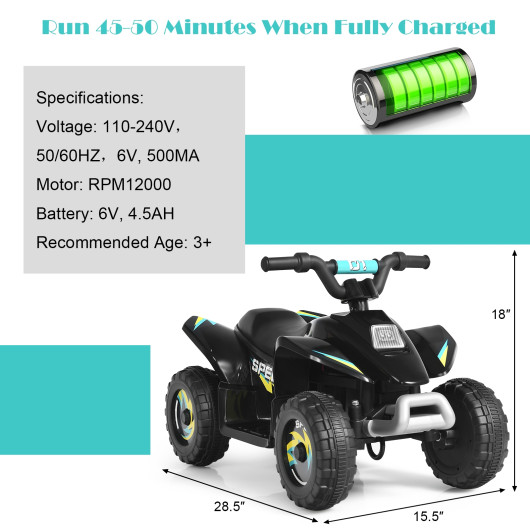 6V Kids Electric ATV 4 Wheels Ride-On Toy -Black - Image 2