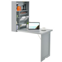 Wall-Mounted Fold-Out Convertible Floating Desk Space Saver-Gray - Image 4