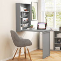 Wall-Mounted Fold-Out Convertible Floating Desk Space Saver-Gray - Image 6