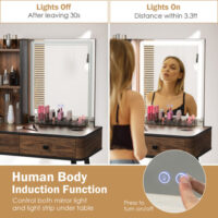 Vanity Makeup Table Set with Lighted Mirror-Brown - Image 3