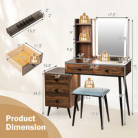 Vanity Makeup Table Set with Lighted Mirror-Brown - Image 6