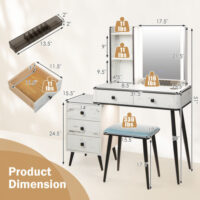 Vanity Makeup Table Set with Lighted Mirror-White - Image 5