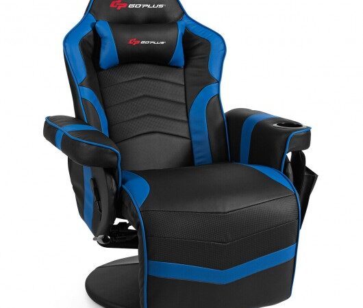 Ergonomic High Back Massage Gaming Chair with Pillow-Blue