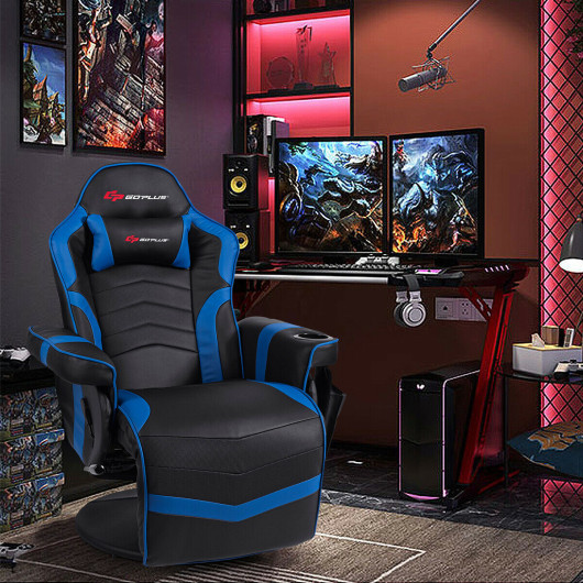 Ergonomic High Back Massage Gaming Chair with Pillow-Blue - Image 6