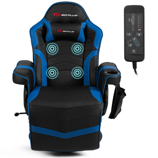 Ergonomic High Back Massage Gaming Chair with Pillow-Blue - Image 2