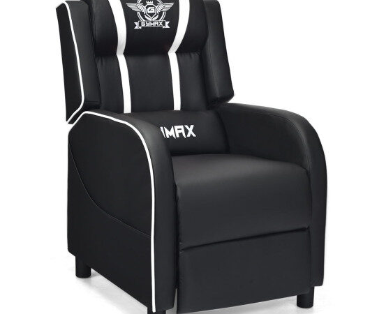 Massage Racing Gaming Single Recliner Chair-White