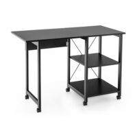 Folding Writing Office Desk with Storage Shelves-Black - Image 2