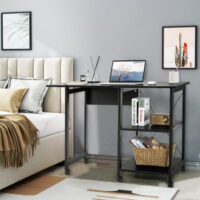 Folding Writing Office Desk with Storage Shelves-Black - Image 5
