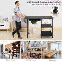 Folding Writing Office Desk with Storage Shelves-Black - Image 6