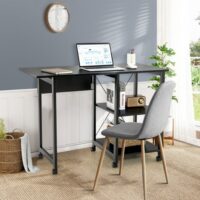 Folding Writing Office Desk with Storage Shelves-Black - Image 3