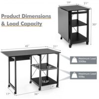 Folding Writing Office Desk with Storage Shelves-Black - Image 4