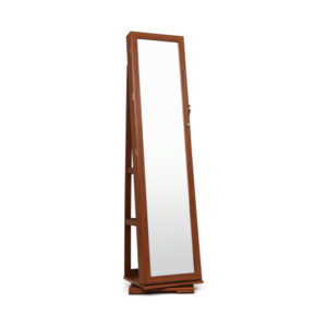 360 Rotatable 2-in-1 Lockable Jewelry Cabinet with Full-Length Mirror-Brown