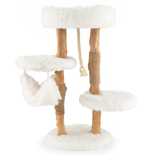 Solid Wood Cat Tower with Jute Scratching Posts and Hanging Rope for Indoor Cats - Image 2