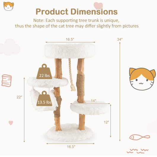 Solid Wood Cat Tower with Jute Scratching Posts and Hanging Rope for Indoor Cats - Image 6