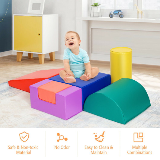 6 Piece Climb Crawl Play Set Indoor Kids Toddler -Red - Image 4