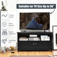 44 Inch Wooden Storage Cabinet TV Stand-Black - Image 3
