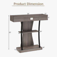Console Table with Drawer and 2-Tier Shelves for Entryway Living Room-Gray - Image 6