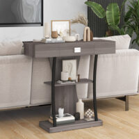 Console Table with Drawer and 2-Tier Shelves for Entryway Living Room-Gray - Image 3