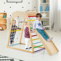 6-in-1 Jungle Gym Wooden Indoor Playground with Double-Sided Ramp and Monkey Bars-Multicolor - Image 3