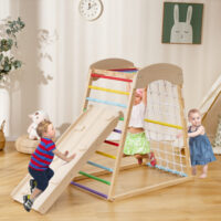 6-in-1 Jungle Gym Wooden Indoor Playground with Double-Sided Ramp and Monkey Bars-Multicolor - Image 4