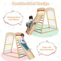 6-in-1 Jungle Gym Wooden Indoor Playground with Double-Sided Ramp and Monkey Bars-Multicolor - Image 6