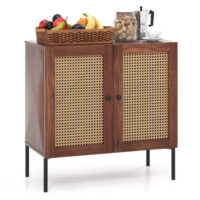 Kitchen Sideboard with 2 Rattan Doors and Adjustable Shelf-Walnut - Image 6