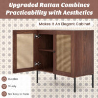 Kitchen Sideboard with 2 Rattan Doors and Adjustable Shelf-Walnut - Image 2