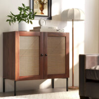 Kitchen Sideboard with 2 Rattan Doors and Adjustable Shelf-Walnut - Image 5
