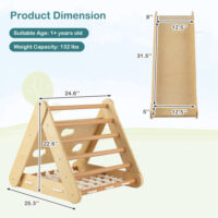 4 in 1 Triangle Climber Toy with Sliding Board and Climbing Net-Natural - Image 2