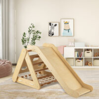 4 in 1 Triangle Climber Toy with Sliding Board and Climbing Net-Natural - Image 3