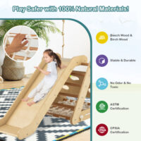 4 in 1 Triangle Climber Toy with Sliding Board and Climbing Net-Natural - Image 4