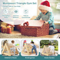 4 in 1 Triangle Climber Toy with Sliding Board and Climbing Net-Natural - Image 5