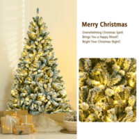 6 Feet Pre-lit Snow Flocked Hinged Christmas Tree with 928 Tips and Metal Stand-6 ft - Image 3